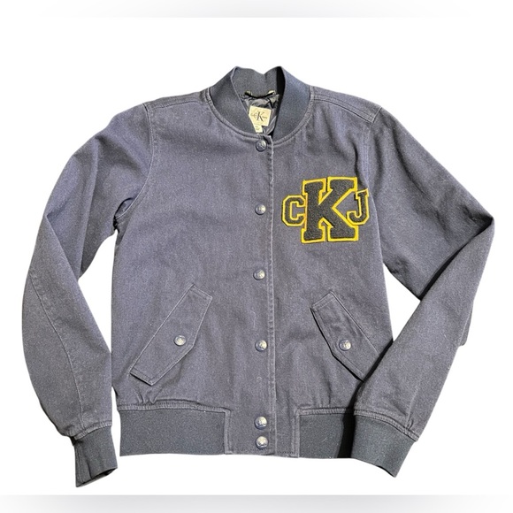 Calvin Klein Jeans Women's "CKJ" Jean Varsity Jacket X-Small, Ink Stone - Picture 1 of 7